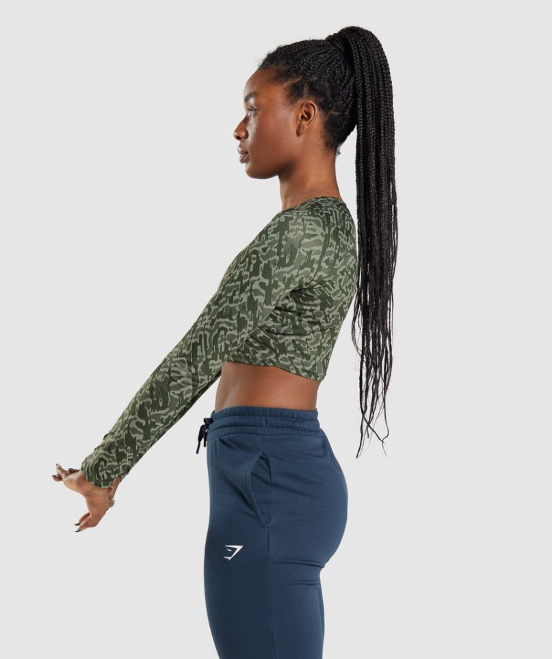 Women's Gymshark Training Long Sleeve Cropped Tops Green | NZ 8OZWTV